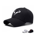 Stylish Black Baseball Cap with Unique White Bull - horn - like Logo, Ideal for Everyday Wear and Outdoor Activities. 