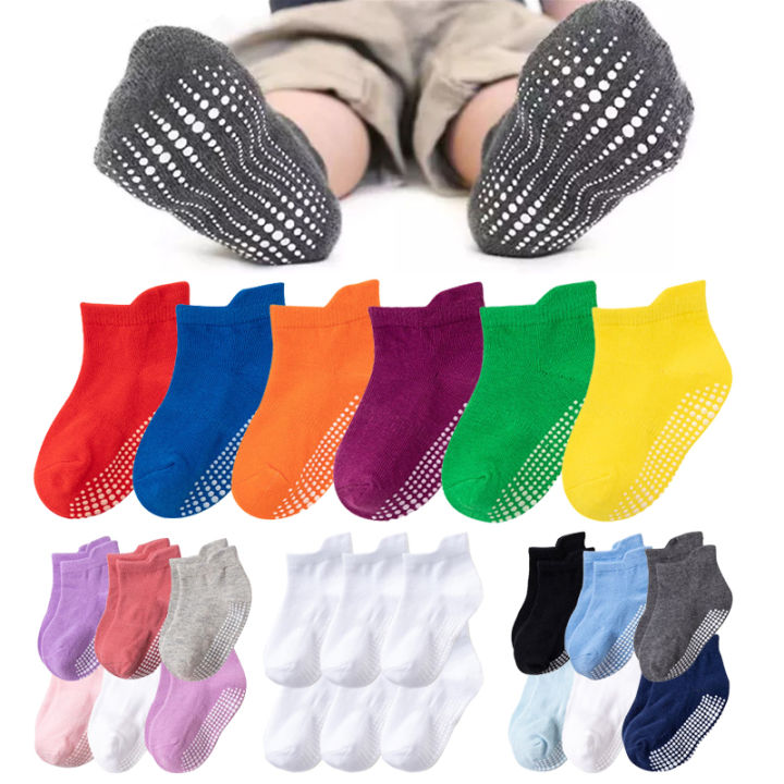 6/12 Pairs/lot 0-5 Yrs Cotton Children's Anti-slip Boat Socks For Boys Girl Low Cut Floor Kid Sock With Grips Polka Dot