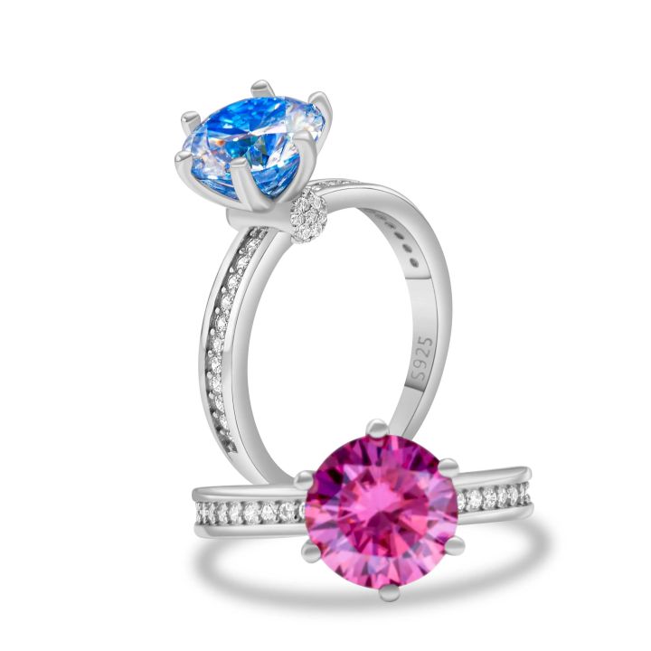 Real%203%20Carat%209mm%20pink%20Moissanite%20Wedding%20Ring%20for%20Women%20925%20Sterling%20Silver%20Round%20Brilliant%20Lab%20Diamond%20Engagement%20Rings%20Gift%20-%20Image%204