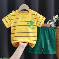Summer Casual Baby Set Dinosaur Style Stripe T-shirt+Shorts 2Pcs Clothes for Boys Girls Soft Cotton Infant Outfit. 