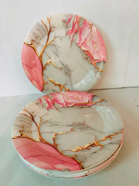 Mini Rice Plates Pack of 6 Melamine Diner Rice Plates Size 11 Inchs New Marbal Design ...