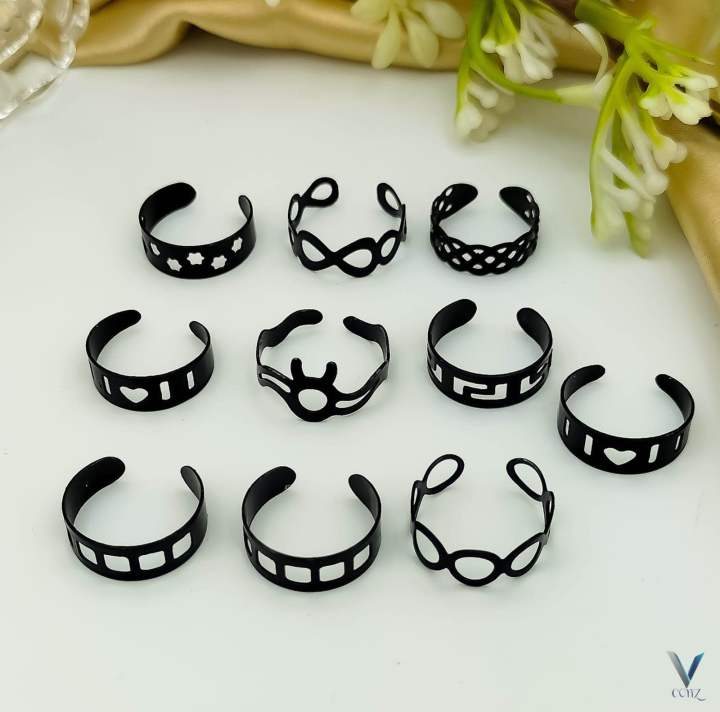 Fancy 10 pcs metal rings for girls and woman