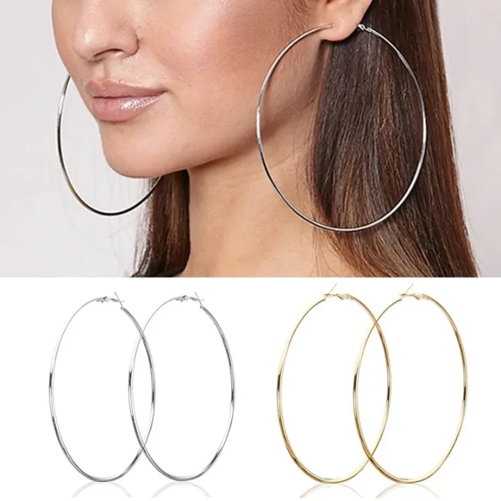 2pcs%2030-100mm%20Small%20Big%20Circle%20Hoop%20Earrings%20for%20Women%20Men,%20Stainless%20Steel%20Ear%20Ring%20Fashion%20Jewelry%20Gift%20Nightclub%20DJ%20-%20Image%202