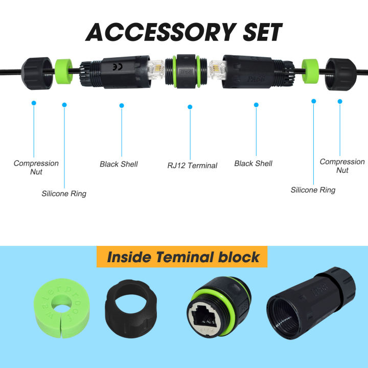 Waterproof Rj12 RJ11 RJ12 Telephone FEMALE SOCKET 6P6C Connector With Wire Female Jack ...