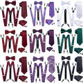 Fashion Men's Suspenders Adult Paisley Bowtie Handkerchief Cufflinks Necktie Sets Male Wedding Party Vintage Elastic Adjust. 