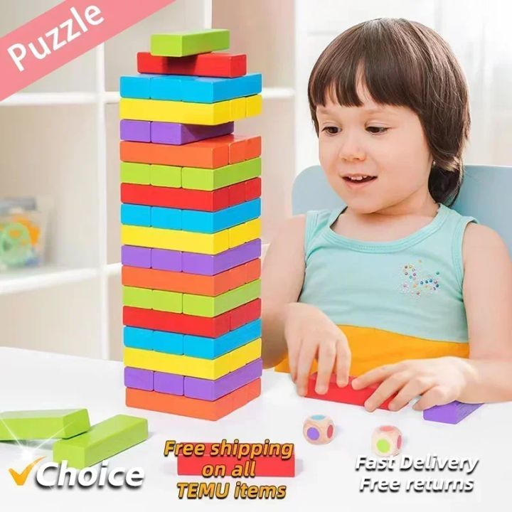 2Set Building A Tower and Drawing Blocks on A Chessboard Game Children's Solid Block Puzzle Parent-child Interactive Board Game