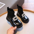Children Fashion Boots Girls Rhinestone Princess Boots Square Buckle Breathable Kids Sock Shoes 2024 Spring Autumn New.
