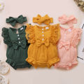 0-18 Months Old Newborn Solid Color Sleeveless Round Neck Lace Edge Bow Romper+Headband Baby Girl Summer New Casual Jumpsuit. 