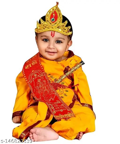 Krishna%20Dress%20For%20Boys(%201%20Month%20to%2013%20Years)%20Dhoti,%20Kurta,%20Basuri,%20Pata,%20Mukut%20-%20Image%202