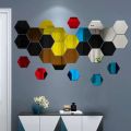 12/24Pcs 3D Hexagon Mirror Wall Stickers DIY Removable Self Adhesive Aesthetic Mosaic Tiles Decals Mirror Home Decoration. 