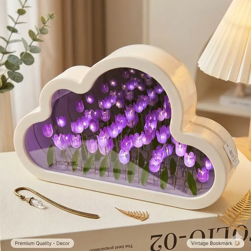 Cloud Tulip Mirror Night Light - 2-in-1 DIY Flower