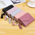 Wallet Women's 2024 New Short Style Tassel Pendant Litchi Pattern Money Clip Card Bag, Cute Zero Wallet in Hand. 