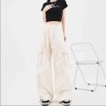 Wofacai women vintage loose pants Street cargo straight loose straight trousers with rope belt buckle cool look charming. 