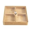 Bamboo Divided Serving Tray with Clear Acrylic Lid Dried Fruit Storage Box 4 Grid Nuts Platter Snack Candy Plate Container. 