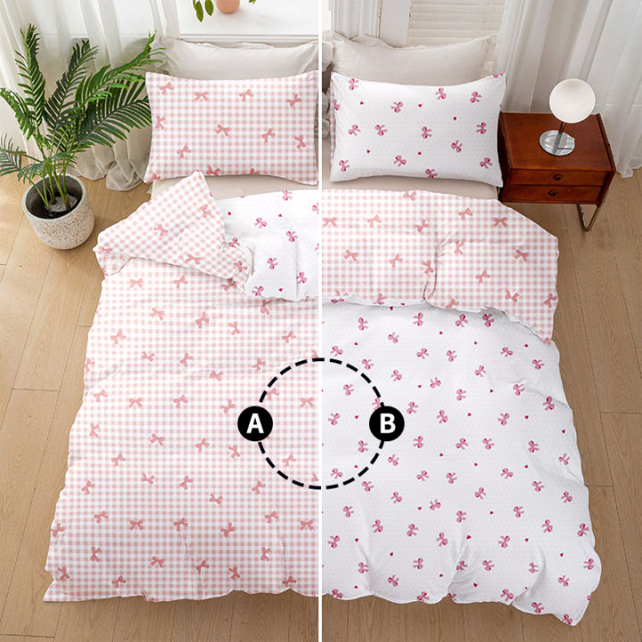 3pcs/set%20Plaid%20Bow%20Print%20Duvet%20Cover%20Set(1%20Duvet%20Cover%20&%202%20Pillowcase%EF%BC%89Soft%20And%20Skin-Friendly%20Duvet%20Cover%20Bedding%20Set%20-%20Image%202