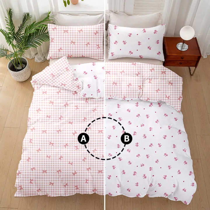 3pcs/set%20Plaid%20Bow%20Print%20Duvet%20Cover%20Set(1%20Duvet%20Cover%20&%202%20Pillowcase%EF%BC%89Soft%20And%20Skin-Friendly%20Duvet%20Cover%20Bedding%20Set%20-%20Image%202