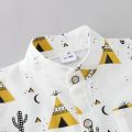 2PCS Children's Summer 100% Cotton Random Full Print Triangle Pattern Short Sleeved Stand up Collar Shirt and Shorts Set. 