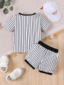 JOPGEEY Summer Baby Boy Casual Letter Baseball Printed Top and Striped Shorts Sports Suit.