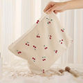 Cherry Printed Corduroy Makeup Bag, Lightweight Zipper Makeup Storage Box, Multifunctional Bag with Lining.