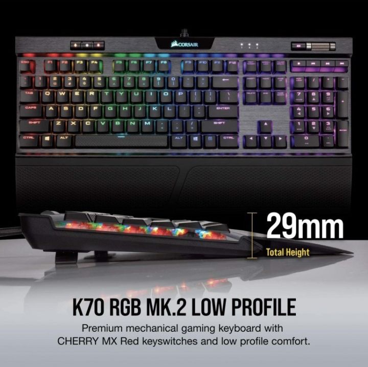 CORSAIR - K70 RGB MK.2 LOW PROFILE RAPID-FIRE Full-size Wired Mechanical Cherry MX LOW PROFILE Speed Switch Gaming Keyboard - Black