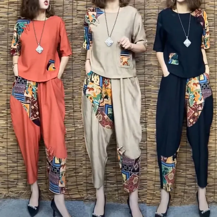 Women's%20Casual%20Suit%20Summer%20New%20Fashion%20Plus%20Size%20Clothing%20Loose%20Cotton%20Linen%20Short%20SleeveTops%20Harlan%20Cropped%20Pants%20Two%20Piece%20Set%20-%20Image%207