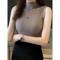 2024 Summer Turtleneck Ribbed Tank Tops Women Camisole Sleeveless Slim Female Stripe Croped Vest Casual Solid Camis Top. 
