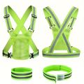 1Pc Adjustable Reflective Safety Vest with 2Pcs Reflective Bands - Bright Green & Yellow Reflective Strips, Breathable Spandex. 
