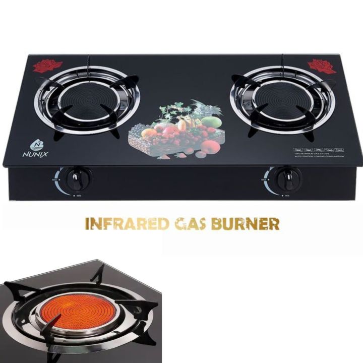 Infrared Gas Cooker Glass Top Double Burner
