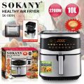 Sokany 10 Litre Digital 2200W Double Heater Oil-Free Healthy Cooking (SK-10091) Air Fryer. 
