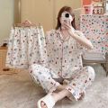 Printed Sanrio Hello Kitty Summer Cute 3 Pcs Pajamas Set For Women. 