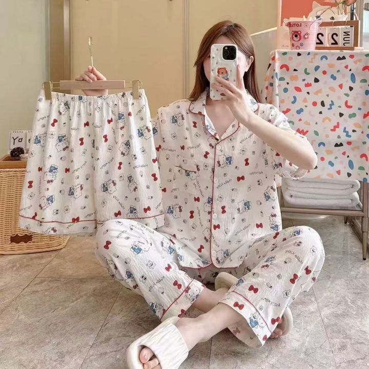 Printed%20Sanrio%20Hello%20Kitty%20Summer%20Cute%203%20Pcs%20Pajamas%20Set%20For%20Women%20-%20Image%206