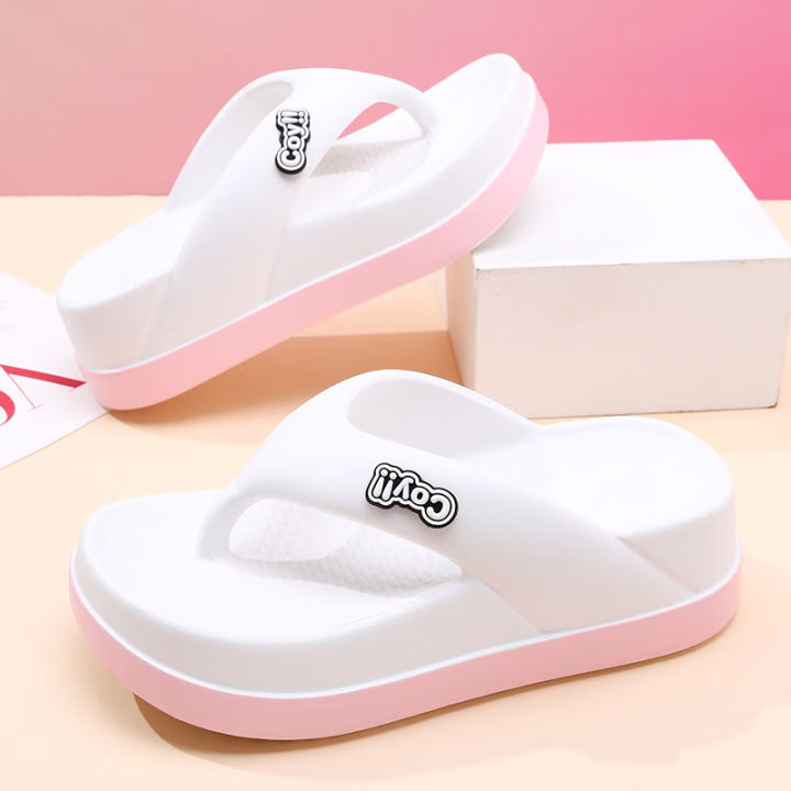 Thick bottom flip flops for women's summer 2025 new height increasing anti slip beach sandals beach slippers for outdoor wear