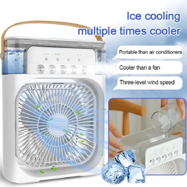 Air Cooler Fan 3 in 1 Mini Portable Fan Humidifier with 7 Colors LED Light Air Conditioner Cooler Water Cooling by Dhaka shhopping zone