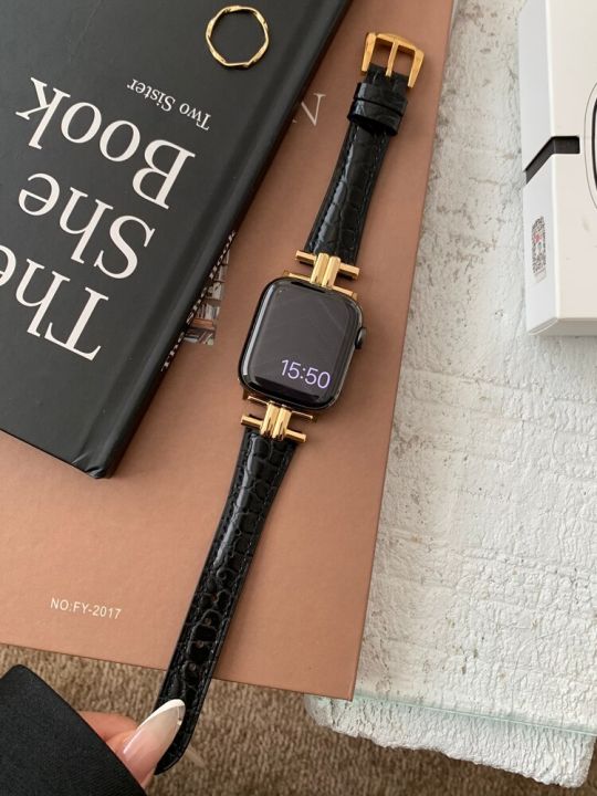 Luxury%20Gold%20Metal%20Real%20Leather%20Band%20For%20IWatch%20Series%208%207%206%205%204%203%20SE%20Women%20Slim%20Strap%20For%20Apple%20Watch%2041mm%2040mm%2038mm%2045%2042%2044%2049%20-%20Image%202