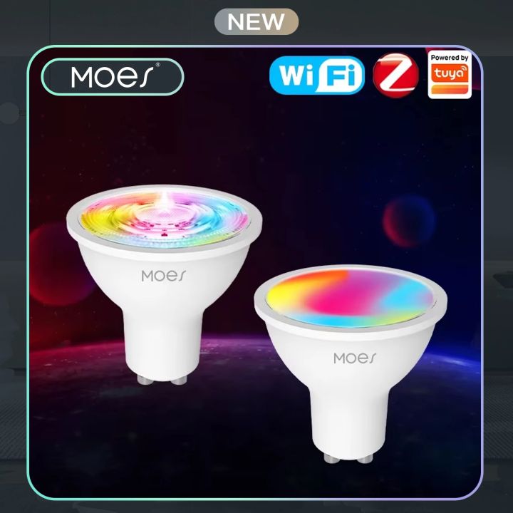 MOES Tuya ZigBee GU10 WIFI Smart LED Bulbs RGB C+W White Dimmable Lamps Smart Life APP Control Light Bulbs Voice Alexa/