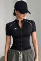 Ladies' fashionable sports style slim fit zipper short sleeved top. 