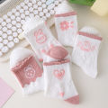 5 Pairs Women Middle Tube Socks Heart Cute Fashion Casual White Four Season Ruffles Pattern Pink Harajuku Kawaii Girls 5 Pairs W. 