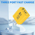 65W GaN USB Charger Type C PD 3 Ports Fast Charging Cellphone Adapter Quick Charge 3.0 For iPhone 16 15 Xiaomi 15 Samsung Huawei.