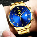 Fashion Mens Gold Stainless Steel Watches Luxury Minimalist Quartz Wrist Watch Men Business Casual Calendar Watch Reloj Hombre. 