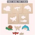 Kids Wooden Drawing Stencils Kit With Puzzle 24 Pes 12 Inner 12 Outer. 