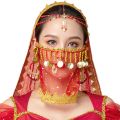 Women Belly Dance Tribal Face Veil Halloween Costume Accessory Beaded Masquerade Mask India Dance Outfit Sexy Arabic Princess. 