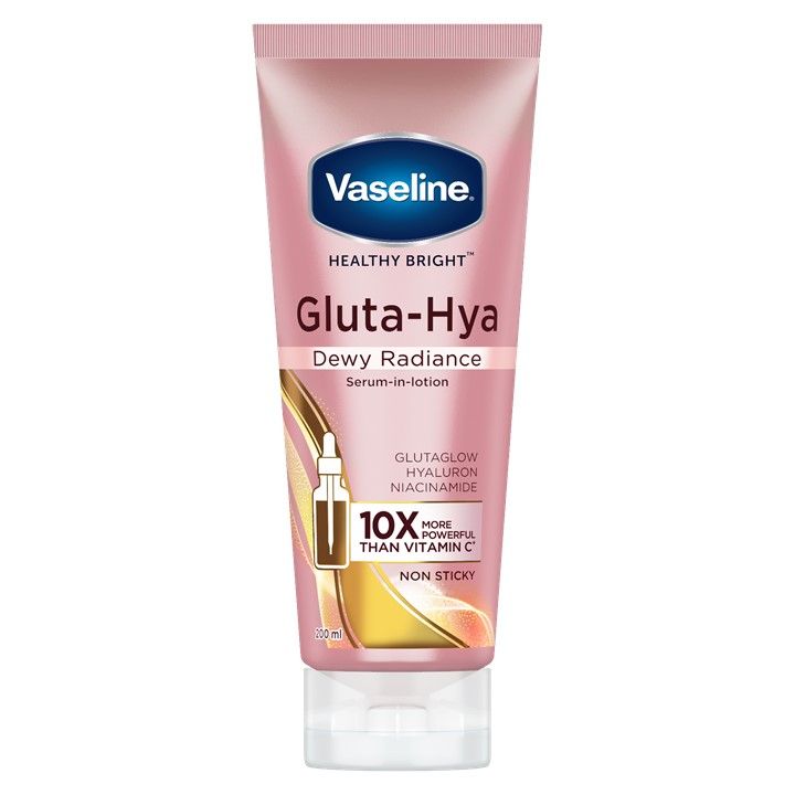 Vaseline Gluta-Hya Dewy Radiance Lotion for Face & Body | Gives Brighter Skin | Glutathione & Niacinamide Infused Moisturizer, 200ml