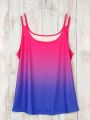 Plus Size Ombre Cut Out Cami Top Casual Crew Neck Sleeveless Top For Summer Women's Plus Size Clothing.