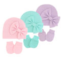 2Pcs Newborn Beanie Hat Gloves Set Cotton Princess Bow Baby Girl Hat Spring Autumn Winter Infant Bonnet Toddler Cap 0-6M. 