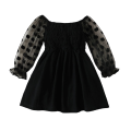 1-6 Year Baby Girl Fashion Off the Shoulder Black Mesh Long Sleeved Dress  for Spring&Autumn Party Photography Skirt Outfits. 