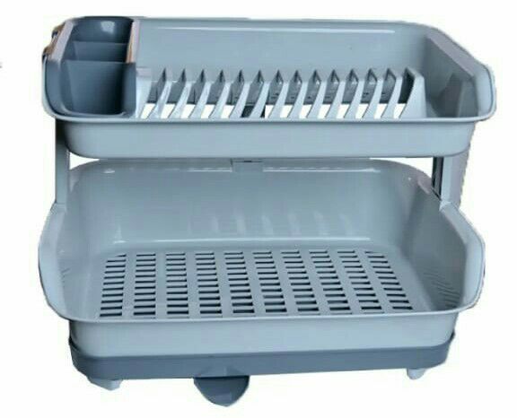 Bright Kitchen Master 2-Layer Plate Rack, 20"x14"x13", Dish Stand with Water Drainer, Random Colors