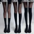 Women Tights Pantyhose Patchwork Sheer Black Thigh High Stockings Tights Women Female Hosidery Over Knee Stripe Pantyhose. 
