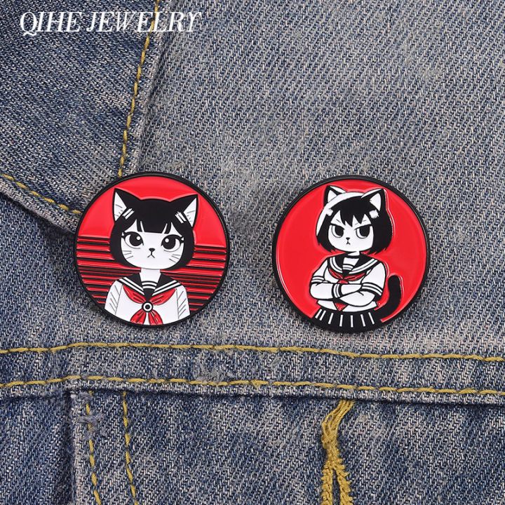 Japanese Anime Girl Cat Brooch Enamel Pins Cartoon Anime Comic ...