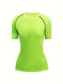 Women's Quick-Dry Crew Neck Tee – Breathable, Stretchable Activewear with Classic Solid Color Design.