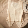 Summer Women Fashion Solid Color Chic Buttons V-neck Sleeveless Knitted Camisole. 